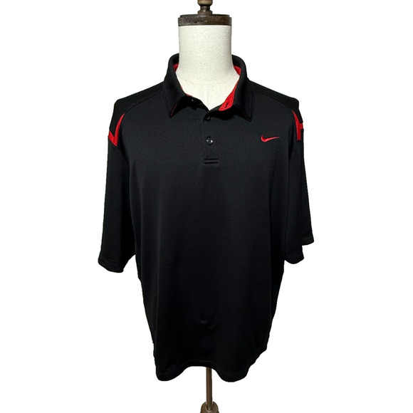 Nike Shirt Mens XXL Black Red Performance Golf Polo Collared Short Sleeve - Picture 1 of 11